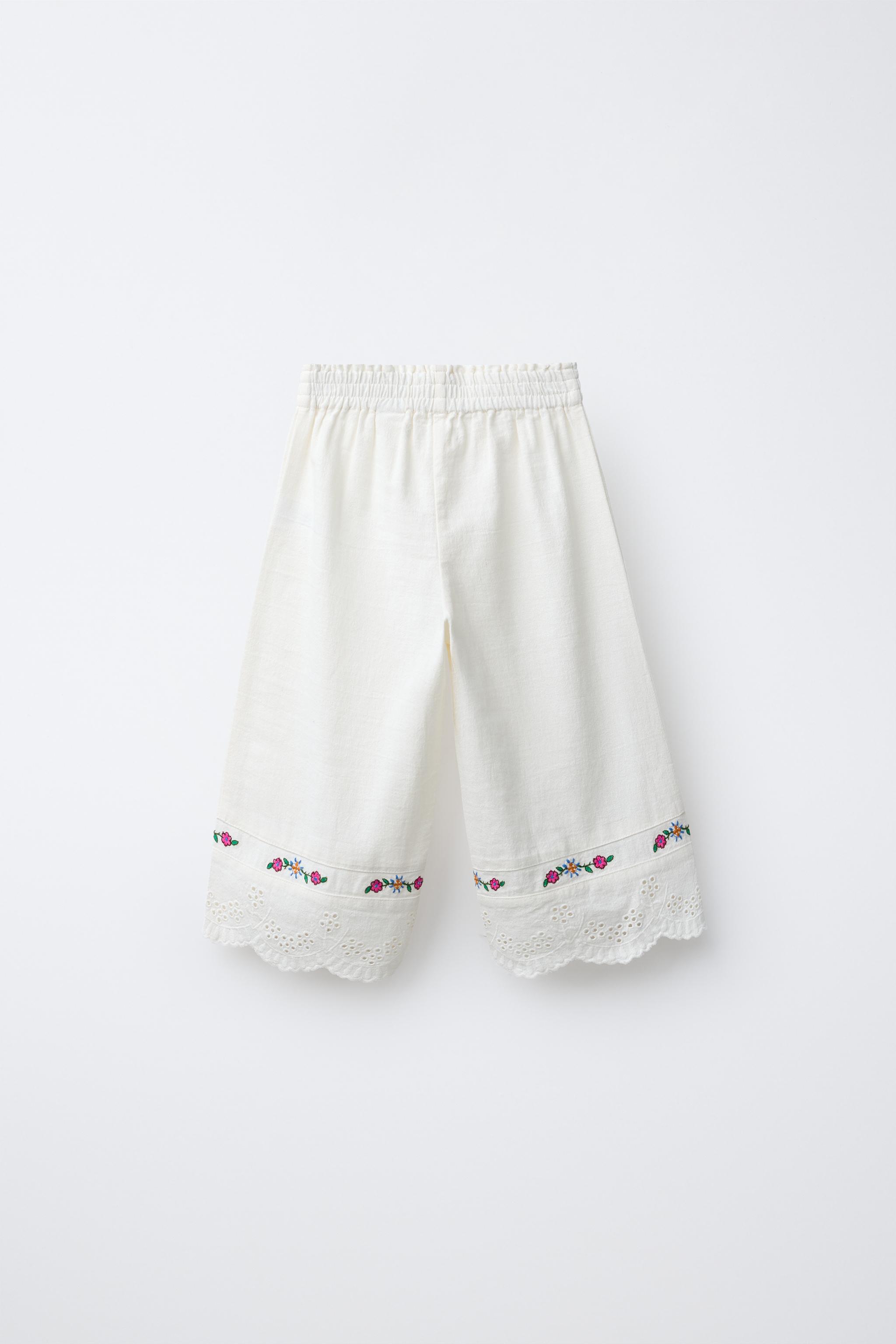 JUPE-CULOTTE FLEURS BRODÉES AVEC COTON ET LIN